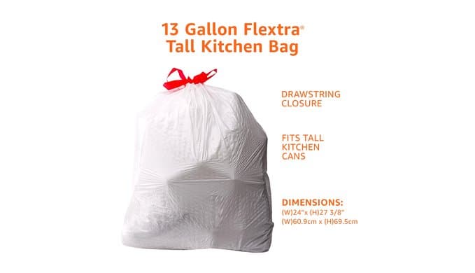 Amazon Basics Flextra Tall Kitchen Drawstring Trash Bags, 13 Gallon, 50 Count, Tear-Resistant, Unscented thumbnail 3