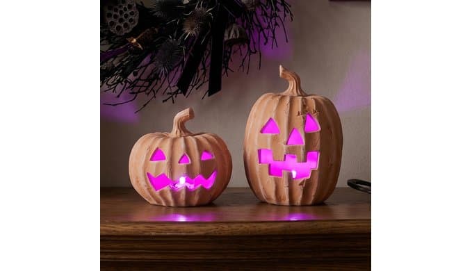 Terracotta Jack-o’-Lantern Pumpkins, LED Halloween Pumpkin Decor thumbnail 1