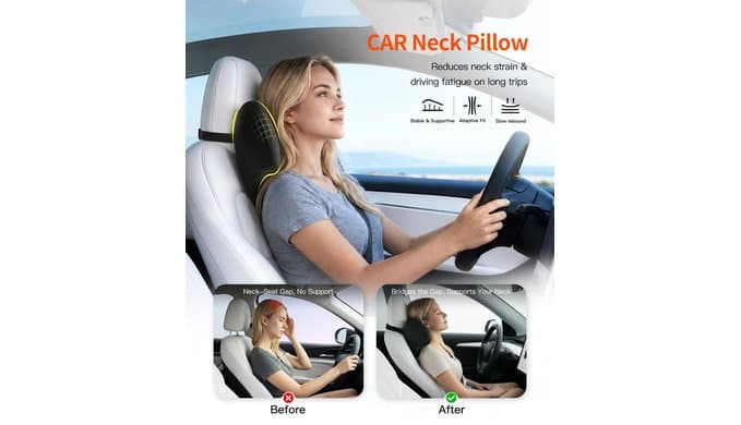 Car Headrest Pillow for Drivers: 100% Memory Foam thumbnail 2