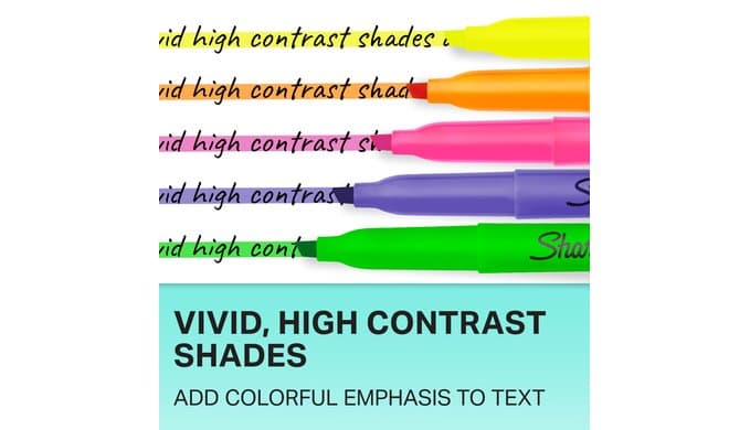 Sharpie Pocket Highlighters, Chisel Tip, Quick Dry, Assorted Fluorescent Colors, 12 Count - For Studying, Note-Taking, School, College, Office, Student & Teacher Supplies thumbnail 5