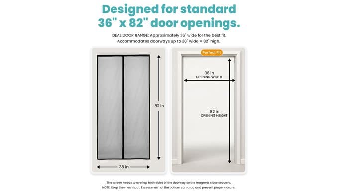 Flux Phenom Heavy Duty Fiberglass Magnetic Screen Door 38 x 82 Inch - Bugs Out, Breeze in - 9min Install Auto-Sealing Double Stitched Mesh, 52 Magnets, Hands Free for Patio Doors, Pet & Kid Friendly thumbnail 2