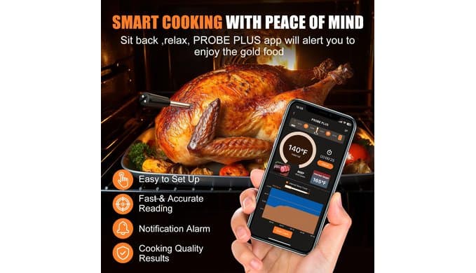 INSMART Wireless Smart Meat Thermometer,330FT Bluetooth Range,100% Waterproof,Precision Cooking Grilling,Multi Sensors,for BBQ,Oven,Grill,Kitchen,Smoker, Rotisserie Turkey Beef (Wood) thumbnail 5