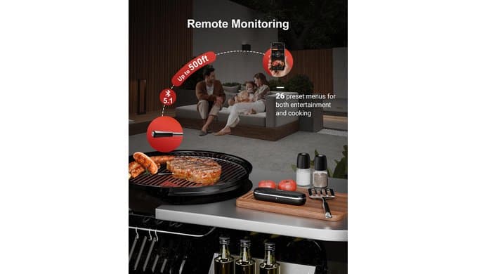 Bluetooth Meat Thermometer Wireless Probe for Smoker 500ft, Fitflavor Digital Grill Meat Thermometer Wireless for Grilling BBQ Cooking Oven, Rechargeable Batterry, IP67 Waterproof thumbnail 3