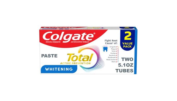 Colgate Total Whitening Fluoride Toothpaste, Mint, 2 Pack, 5.1 oz thumbnail 1