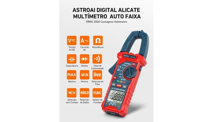 AstroAI Digital Clamp Meter Multimeter 2000 Counts Amp Voltage Tester Auto-ranging with AC/DC Voltage, AC Current, Resistance, Capacitance, Continuity, Live Wire Test, NCV, Blue thumbnail 2