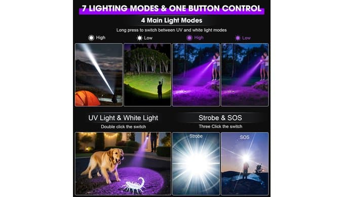 30W High Lumens UV Flashlight with 365nm Black Light & White Light thumbnail 5