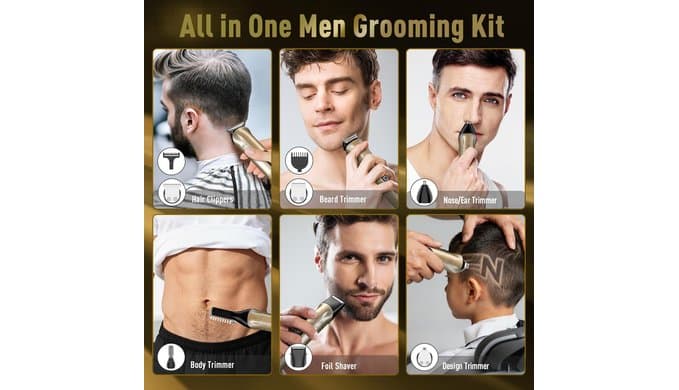 Solati Beard Trimmer for Men Professional Hair Clippers Kit with Zero Gapped Electric Waterproof Razor Shaver Set for Mustache Body Nose Ear Hair Facial Back Adjustable Precision Grooming Kit (Gold) thumbnail 3