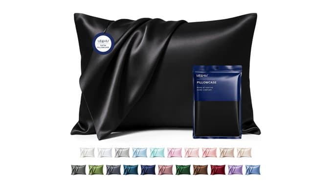MR&HM Satin Pillowcase 2 Pack, Queen Size 20"x30", Black thumbnail 1