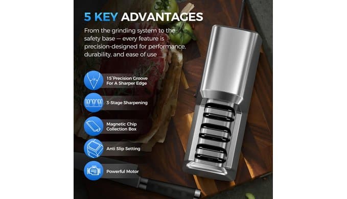 Electric Knife Sharpener for Kitchen Knives, 3-Stage, Fast, Repair, Polish thumbnail 2