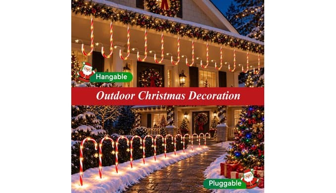 12 Pack Solar Candy Cane Lights Outdoor, Christmas Pathway Lights Decor thumbnail 4