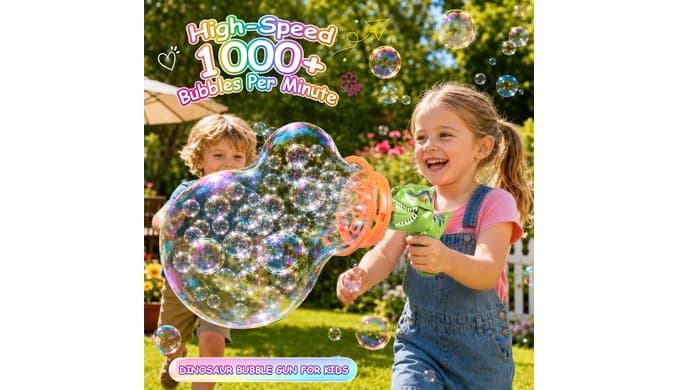Bubble-in-Bubble Dino Bubble Gun for Kids Ages 3-9 Green thumbnail 4