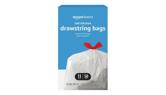 Amazon Basics Flextra Tall Kitchen Drawstring Trash Bags, 13 Gallon, 50 Count, Tear-Resistant, Unscented thumbnail 1
