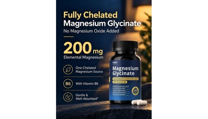 Magnesium Glycinate 200mg with Vitamin B6 for Women & Men, 120 Capsules thumbnail 5