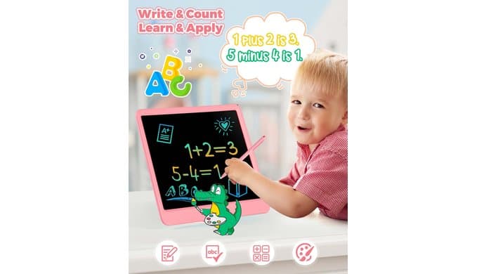 KOKODI 12 Inch LCD Writing Tablet with Anti-Lost Stylus, Erasable Doodle Board Colorful Toddler Drawing Pad, Car Travel School Games Toys for 3 4 5 6 7 8 Kids, Birthday Gift for Girls Boys Adults Pink thumbnail 4