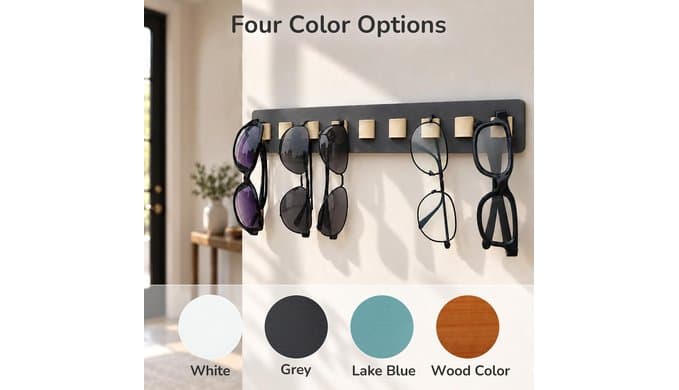 Sunglasses Organizer Wall Mounted Wood Sunglass Holder for Home Glasses Holder/Sunglasses Rack,Home Decor (Gray-1pcs-long) thumbnail 2