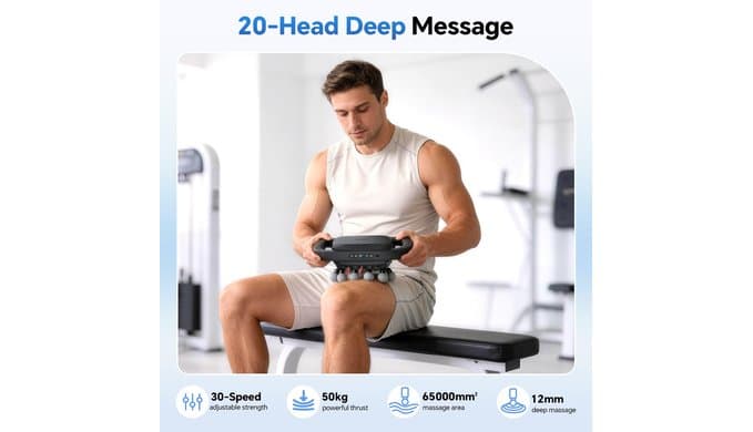 Beown 20 Head Massage Gun Deep Tissue, Back Muscle Massager with 3 Modes & 30 Intensity Levels for Legs, Waist, Back, Neck, Portable Percussion Massage Gun for Pain Relief thumbnail 2