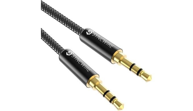 Syncwire 3.5mm Nylon Braided Aux Cable (3.3ft/1m,Hi-Fi Sound), Audio Auxiliary Input Adapter Male to Male Cord for Headphones, Car, Home Stereos, Speaker, iPhone, iPad, iPod, Echo & More – Black thumbnail 1
