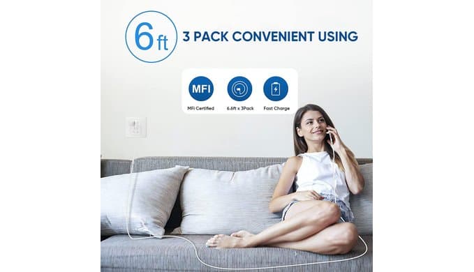 3 Pack Fast Charger iPhone,【Apple MFi Certified】6FT iPhone Charger Fast Charging USB C Block Wall Adapter 6 Foot Type C to Lightning Cable for iPhone 14 Pro Max/14 Plus/13 Pro/12/12Pro/11/XS/X,AirPods thumbnail 5