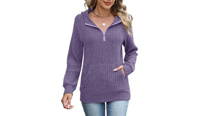 Womens Sweaters 2026 Long Sleeve Hoodies Quarter Zip Sweatshirt thumbnail 3