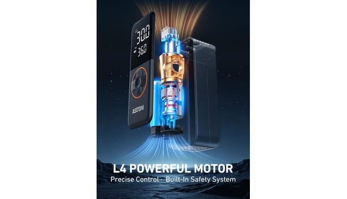 AstroAI L4 Cordless Tire Inflator Portable Air Compressor, 150PSI Portable Air Pump for Car Tires, Battery Electric Tire Pump with Pressure Gauge, Ultra-Fast Inflation for Cars,Motorcycles,Bikes,Balls thumbnail 5