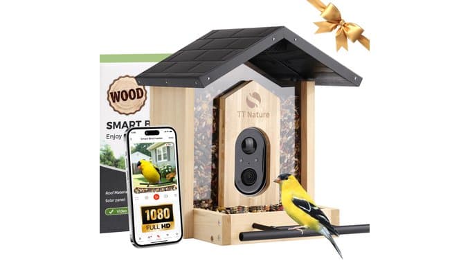Bird Feeder with Camera, Upgraded 1.5L Smart Birdhouse Al Identify for 10000 Plus Species, Auto Capture & Real-time Notifications, Ideal Gift for Bird Lovers (Iron Roof) thumbnail 1