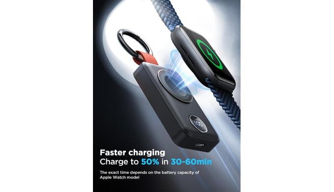 JOYROOM Portable 2000mAh Wireless Charger Compatible for Apple Watch Series 11/10/9/8/7/6/5/4/3/2/1/SE/UItra 3/UItra 2/Ultra, Compact Magnetic iWatch Charger Keychain Style Travel Essentials (Black) thumbnail 3