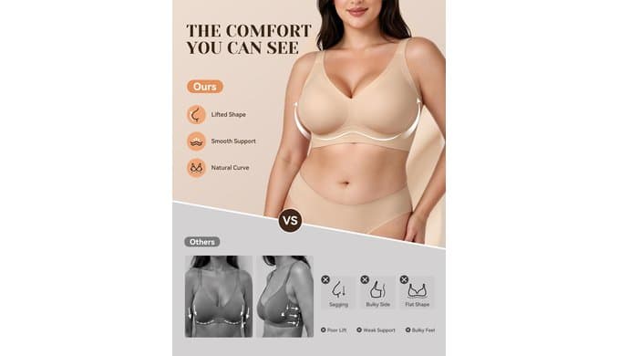 Jelly Bra Seamless Wireless Bra for Women No Underwire Bras Comfy Deep V thumbnail 4
