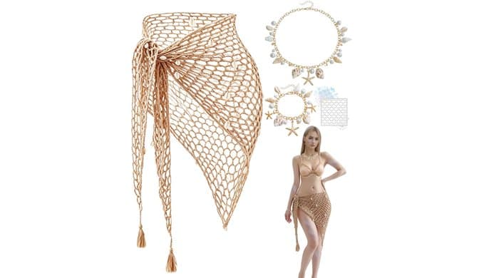 Mermaid Costume for Women Starfish Accessories: Large Mermaid Outfit Crochet Skirt for Summer Halloween Party Cosplay thumbnail 1
