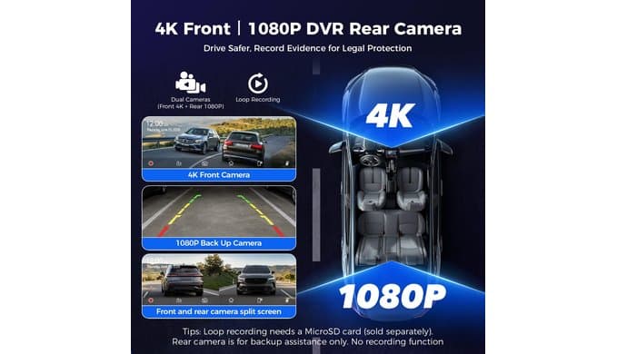 9.26" Wireless CarPlay Screen with 4K+1080P Dual Dash Cam Front and Rear thumbnail 4