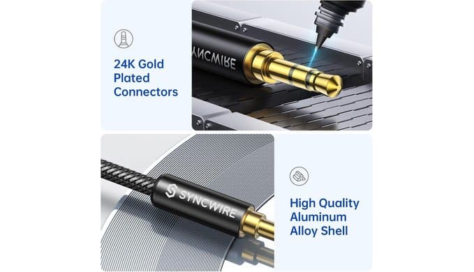 Syncwire 3.5mm Nylon Braided Aux Cable (3.3ft/1m,Hi-Fi Sound), Audio Auxiliary Input Adapter Male to Male Cord for Headphones, Car, Home Stereos, Speaker, iPhone, iPad, iPod, Echo & More – Black thumbnail 2