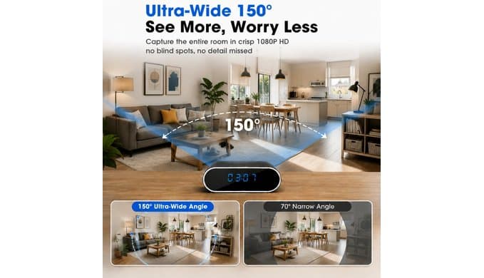 4K WiFi Hidden Camera Clock, Wireless Indoor Security Spy Cameras for Home and Office, Mini Video Indoor Camera with Motion Detection, Night Vision and Remote Viewing Nanny Cam thumbnail 2