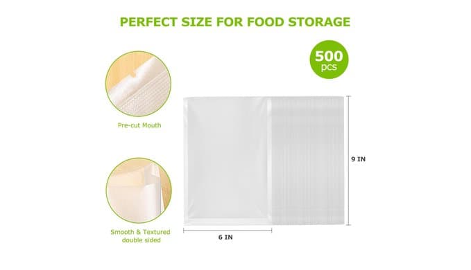 Bonsenkitchen Precut Vacuum Sealer Bags, 500 Pint 6" x 9" Food Sealer Bags thumbnail 3