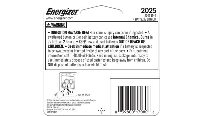 Energizer 2025 Batteries (4 Pack), 3V Lithium Coin Lithium Batteries with 3-in-1 Child Shield thumbnail 5