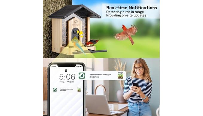 Bird Feeder with Camera, Upgraded 1.5L Smart Birdhouse Al Identify for 10000 Plus Species, Auto Capture & Real-time Notifications, Ideal Gift for Bird Lovers (Iron Roof) thumbnail 4
