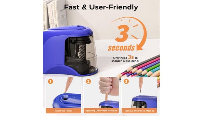 STAGEEK Electric Pencil Sharpener, Plug in or USB/Battery Operated, Blue thumbnail 4