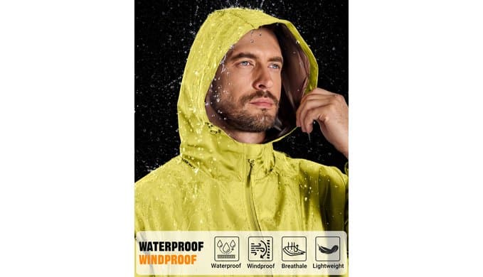 COOFANDY Rain Jacket Men Raincoat Waterproof With Hood Packable Windbreaker thumbnail 4