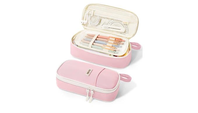 SUNEE Cute Pencil Case, Aesthetic Pen Pouch, Colored Large Pencil Bag with Zipper, Kawaii Stationery Storage and Organizer, School Supplies for Teen and Adult Girls, Pink thumbnail 1