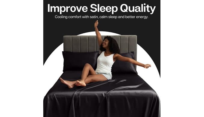 MR&HM Satin Pillowcase 2 Pack, Queen Size 20"x30", Black thumbnail 5