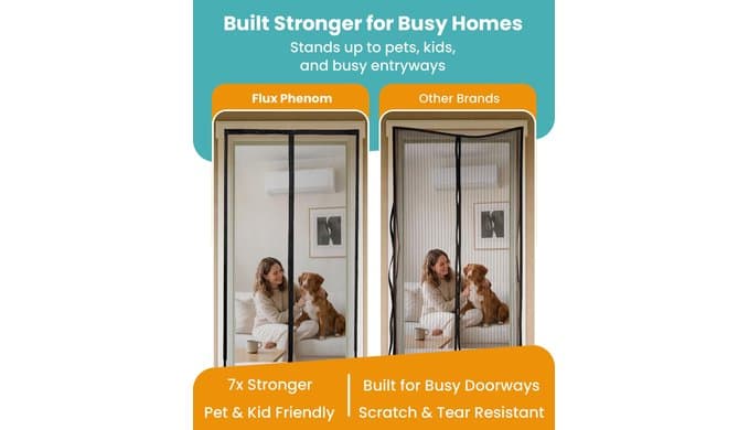 Flux Phenom Heavy Duty Fiberglass Magnetic Screen Door 38 x 82 Inch - Bugs Out, Breeze in - 9min Install Auto-Sealing Double Stitched Mesh, 52 Magnets, Hands Free for Patio Doors, Pet & Kid Friendly thumbnail 5