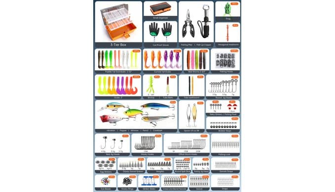 Large 3-Layer Tackle Box with Tackle Included, 417Pcs Fishing Lures Kit thumbnail 5