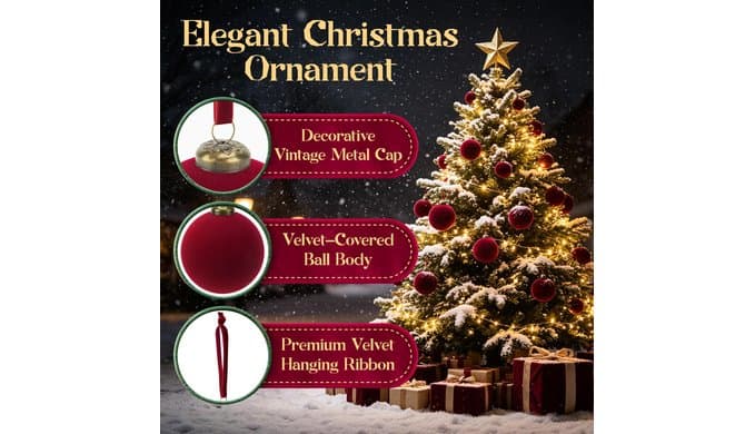 15 Pcs Red Velvet Christmas Ball Ornaments,3.15 Christmas Hanging Ornaments thumbnail 4