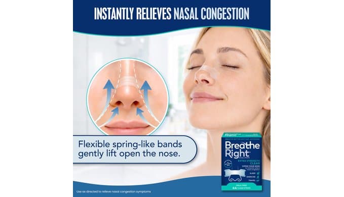 Breathe Right Nasal Strips, Extra Strength, Nasal Congestion, Clear, 44ct thumbnail 2