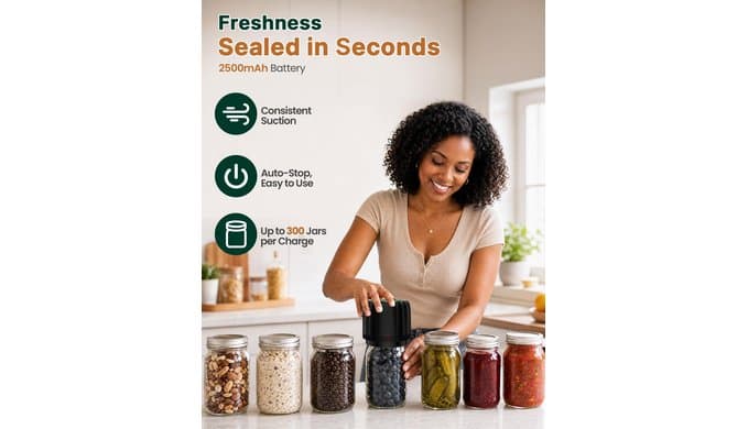 2026 Upgraded Electric Mason Jar Vacuum Sealer Kit for Food Storage thumbnail 3