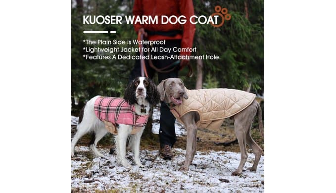 Kuoser Waterproof Dog Coat, Warm Reversible Dog Jacket with Leash Hole thumbnail 4
