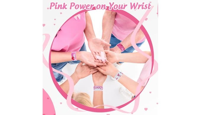 Pink Ribbon Breast Cancer Awareness Accessories 36PCS Slap Bracelets Women thumbnail 5