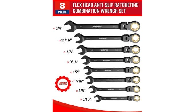 WORKPRO 8-piece Ratcheting Combination Wrench Set, SAE & Anti-Slip Tooth thumbnail 5