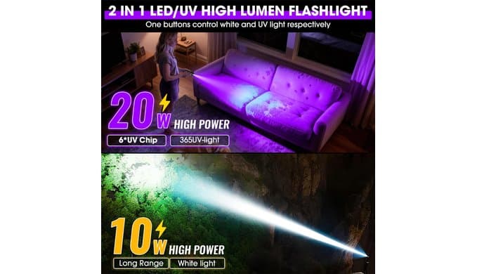 30W High Lumens UV Flashlight with 365nm Black Light & White Light thumbnail 2