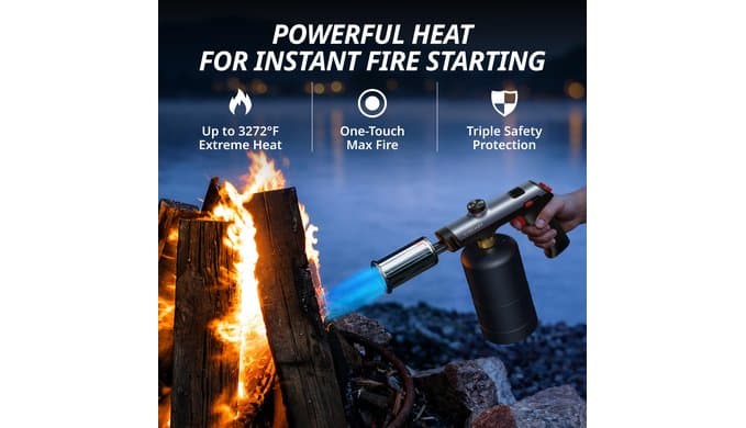 Propane Torch Gun, One-Touch Max Fire, Safety Lock, Titanium Gray thumbnail 4