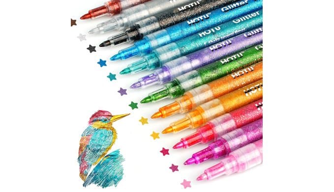 HOTU Glitter Markers Pens, 12 Sparkly Colors, 0.7mm Fine Tip for Coloring thumbnail 1