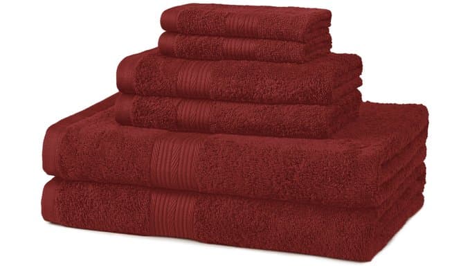 Amazon Basics Fade-Resistant 100% Cotton Washcloths for Bathroom, Soft Absorbent, 6-Piece, Crimson thumbnail 1